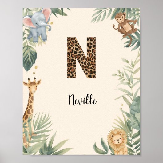 Safari Jungle Personalized Name Monogram N Nursery ポスター (正面)