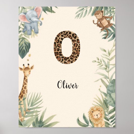 Safari Jungle Personalized Name Monogram O Nursery ポスター (正面)