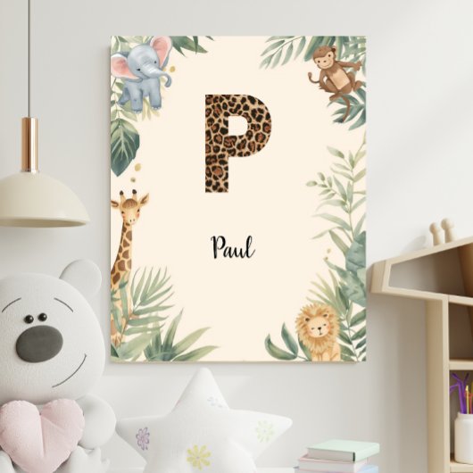 Safari Jungle Personalized Name Monogram P Nursery ポスター
