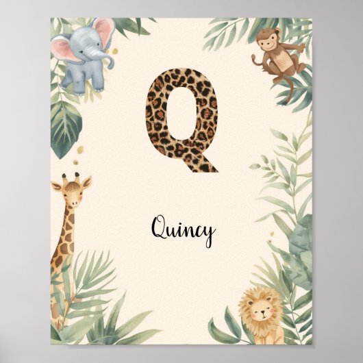 Safari Jungle Personalized Name Monogram Q Nursery ポスター (正面)