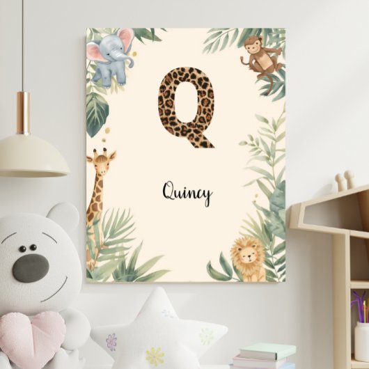 Safari Jungle Personalized Name Monogram Q Nursery ポスター