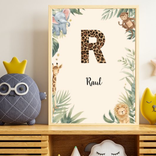 Safari Jungle Personalized Name Monogram R Nursery ポスター
