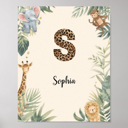 Safari Jungle Personalized Name Monogram S Nursery ポスター (正面)
