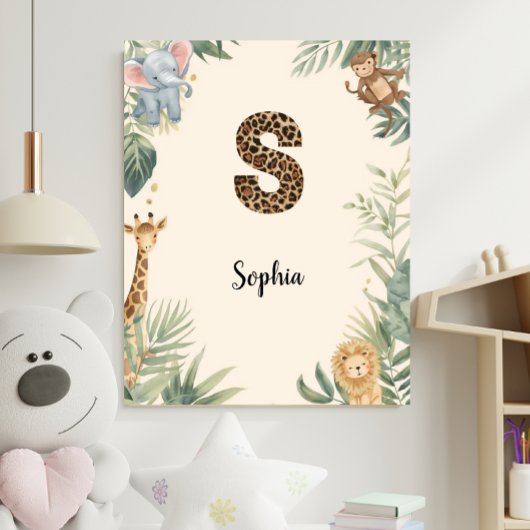 Safari Jungle Personalized Name Monogram S Nursery ポスター