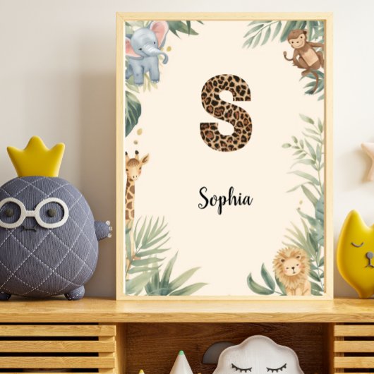Safari Jungle Personalized Name Monogram S Nursery ポスター