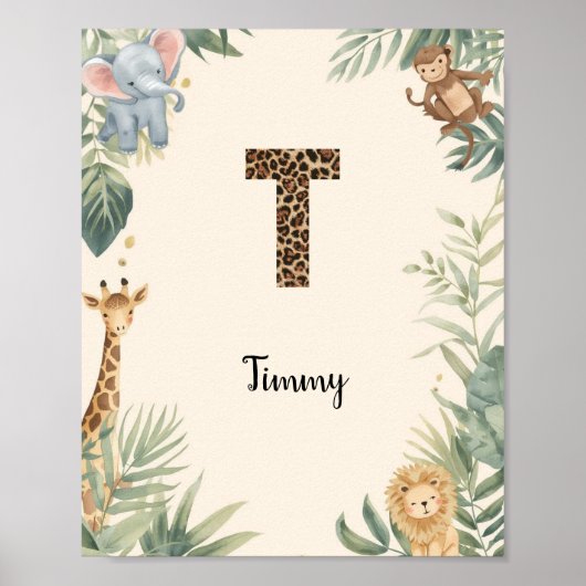 Safari Jungle Personalized Name Monogram T Nursery ポスター (正面)