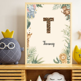 Safari Jungle Personalized Name Monogram T Nursery ポスター