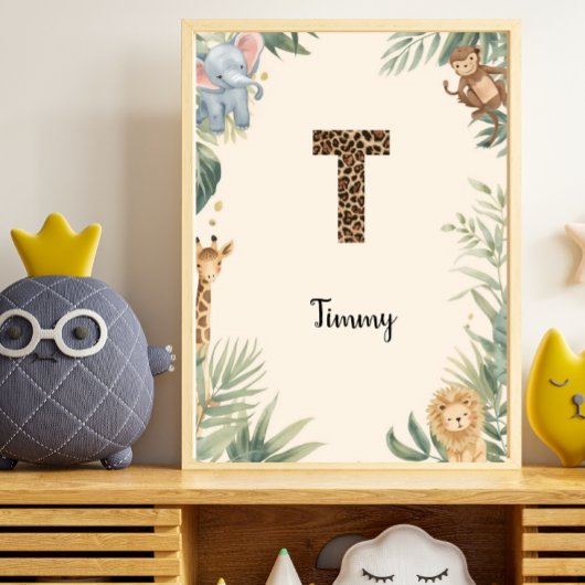 Safari Jungle Personalized Name Monogram T Nursery ポスター