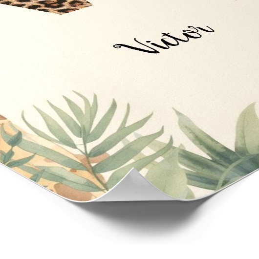 Safari Jungle Personalized Name Monogram V Nursery ポスター (角)