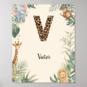 Safari Jungle Personalized Name Monogram V Nursery ポスター (正面)
