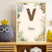 Safari Jungle Personalized Name Monogram V Nursery ポスター