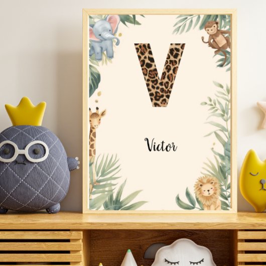 Safari Jungle Personalized Name Monogram V Nursery ポスター