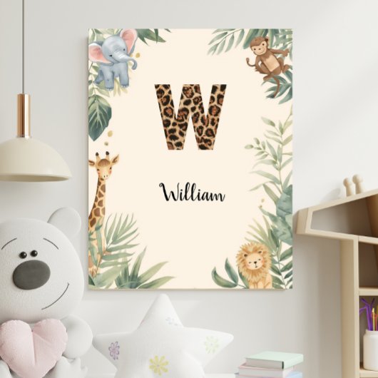 Safari Jungle Personalized Name Monogram W Nursery ポスター