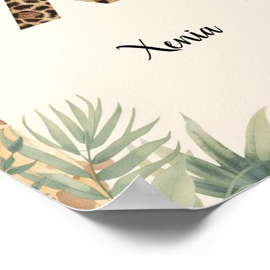 Safari Jungle Personalized Name Monogram X Nursery ポスター (角)
