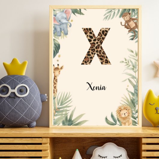 Safari Jungle Personalized Name Monogram X Nursery ポスター