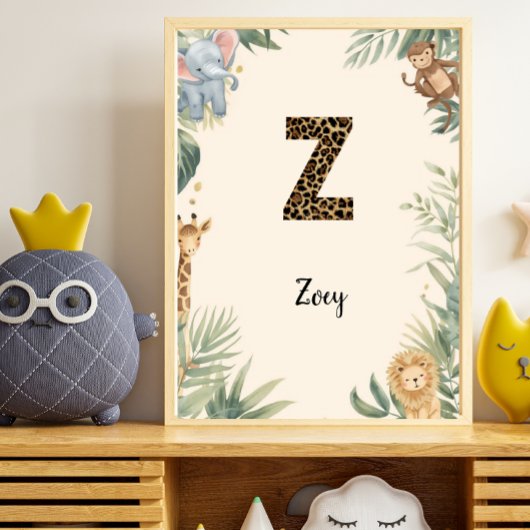 Safari Jungle Personalized Name Monogram Z Nursery ポスター