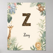 Safari Jungle Personalized Name Monogram Z Nursery ポスター (正面)
