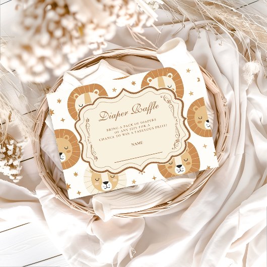 Safari Lion Neutral Baby Shower Diapper Raffle エンクロージャーカード