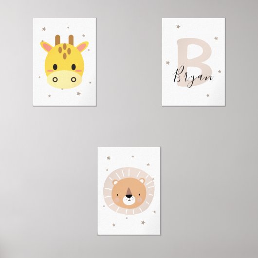Safari Nursery Wall Art Set Giraffe Lion Custom (正面)