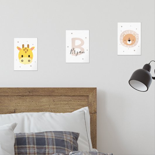 Safari Nursery Wall Art Set Giraffe Lion Custom (寝室)