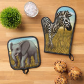 Safari oven mitt and pot holder set 鍋つかみ&鍋敷きセット (トップダウン)