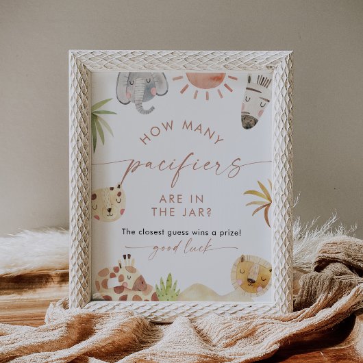 SAFARI Pacifiers in Jar Baby Shower Game ポスター
