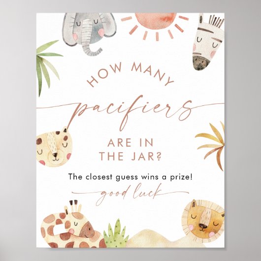 SAFARI Pacifiers in Jar Baby Shower Game ポスター (正面)
