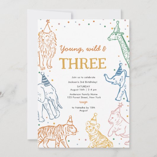 Safari Party 3rd Animals Birthday Invitation 招待状 (正面)