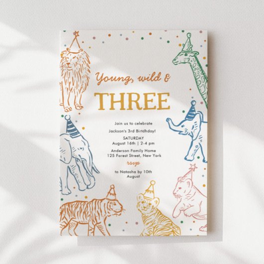 Safari Party 3rd Animals Birthday Invitation 招待状