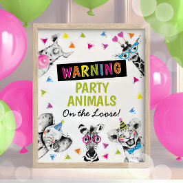 Safari Party Animals Birthday Colorful Sign Poster ポスター