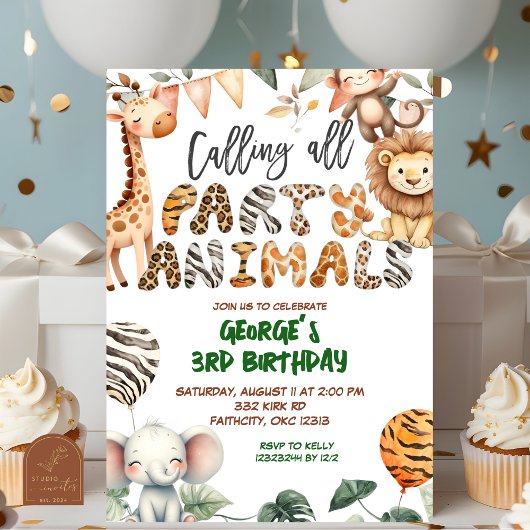 Safari Party Animals birthday invitation 招待状
