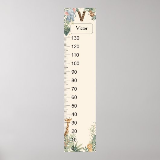 Safari Personalized Name Monogram V Growth Chart ポスター (正面)