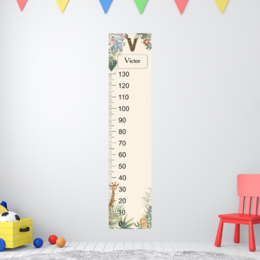 Safari Personalized Name Monogram V Growth Chart ポスター