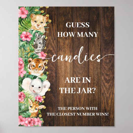 Safari Pink Rustic How many Candies Shower Game ポスター (正面)