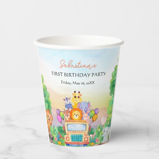 Safari Ride Jungle Fun Style Birthday Party Cups 紙コップ (正面)