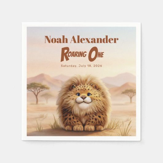Safari Roaring One Fluffy Leopard Birthday Party スタンダードカクテルナプキン (正面)