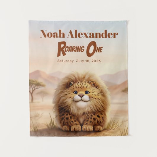 Safari Roaring One Fluffy Leopard Birthday Party タペストリー (正面)