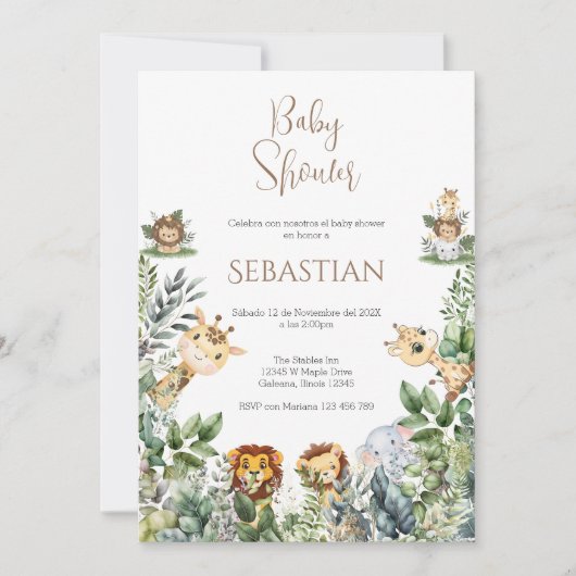 Safari Spanish Baby Shower Boy invitation 招待状 (正面)