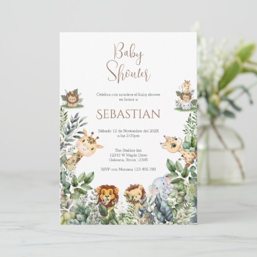Safari Spanish Baby Shower Boy invitation 招待状 (スタンド正面)