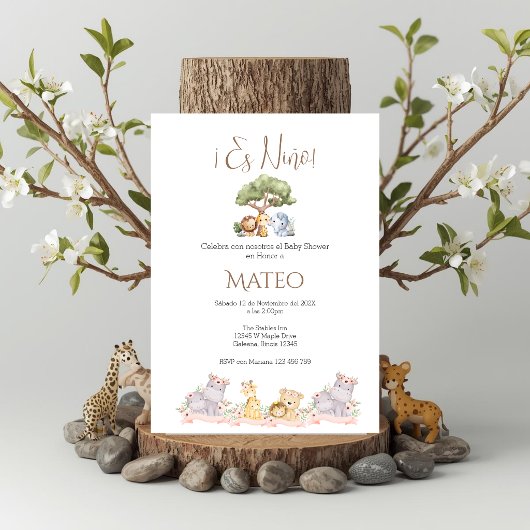 Safari Spanish Baby Shower Boy invitation 招待状