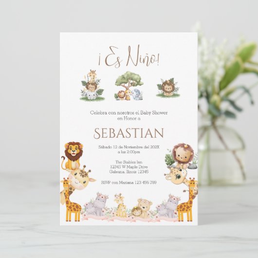 Safari Spanish Baby Shower Boy invitation 招待状 (スタンド正面)