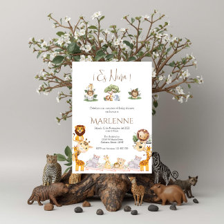 Safari Spanish Baby Shower Girl invitation 招待状