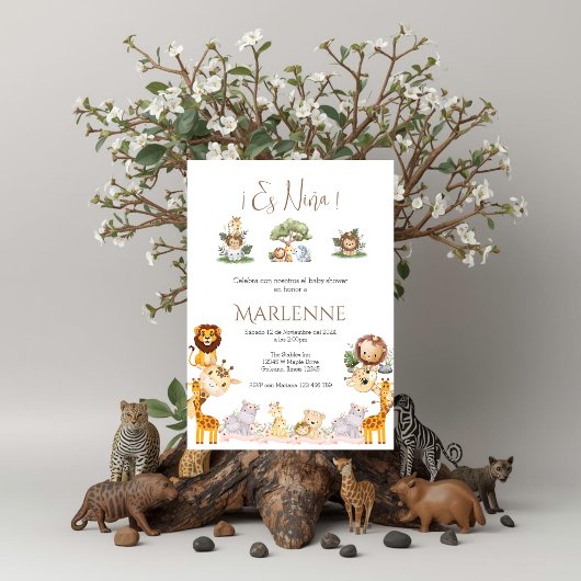 Safari Spanish Baby Shower Girl invitation 招待状