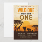 Safari Sunset Bold Wild One First Birthday 招待状 (正面/裏面)