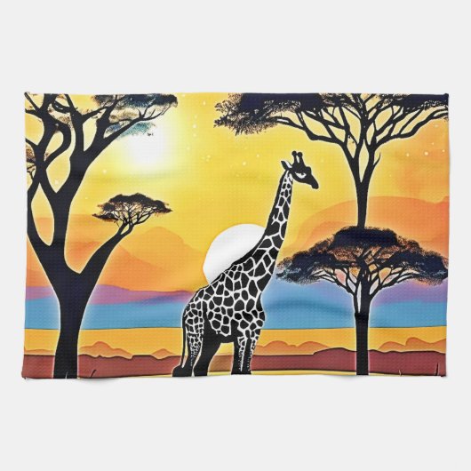 Safari Sunset: Giraffe's Embrace キッチンタオル (横)