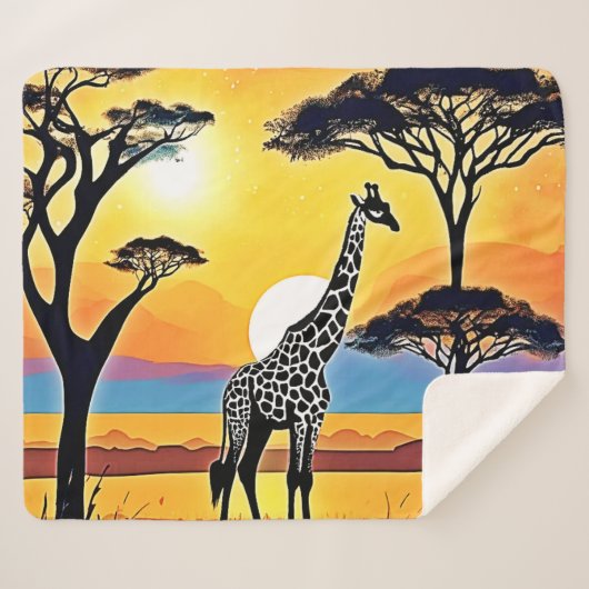 Safari Sunset: Giraffe's Embrace シェルパブランケット (正面(横))