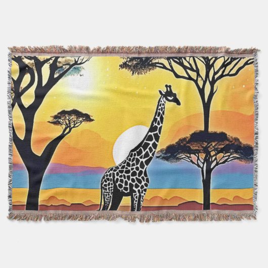Safari Sunset: Giraffe's Embrace スローブランケット (正面)