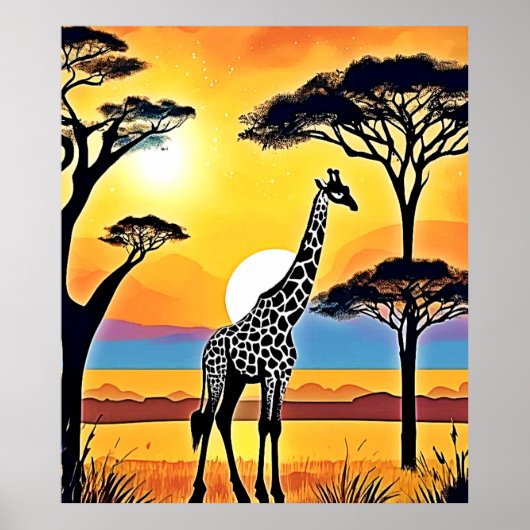 Safari Sunset: Giraffe's Embrace ポスター (正面)