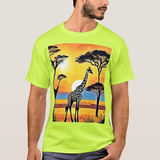 Safari Sunset: Giraffe's Embrace Tシャツ (正面)