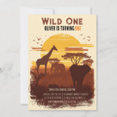 Safari Sunset Jungle Wild One Birthday 招待状 (正面)